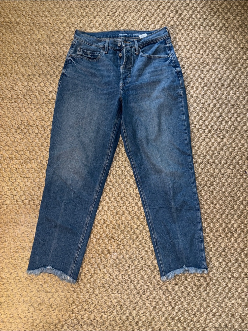 Old Navy Dark Blue Cropped Straight Jeans with Frayed Hem